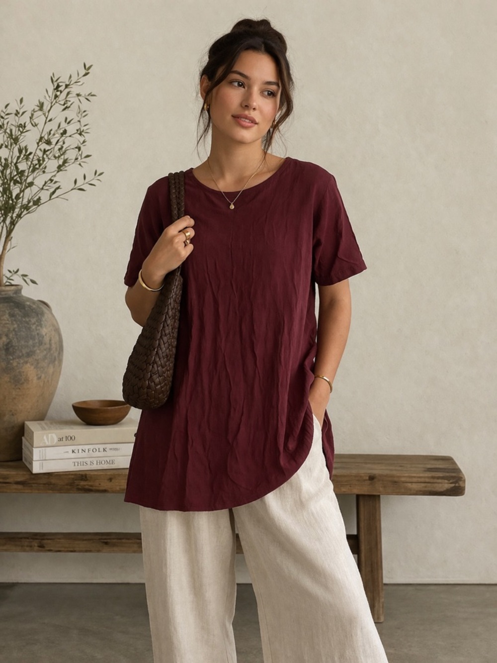Vintage Eileen Fisher Burgundy Wine Tunic Top Size A (Small) Oversized Drapey